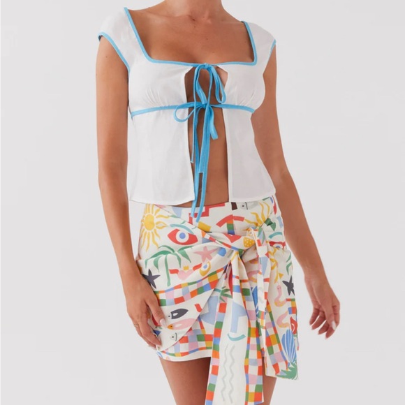 Peppermayo Mini Skirt sz6 At First Light Linen Wrap Summer Palm Beach Coastal - Picture 2 of 9